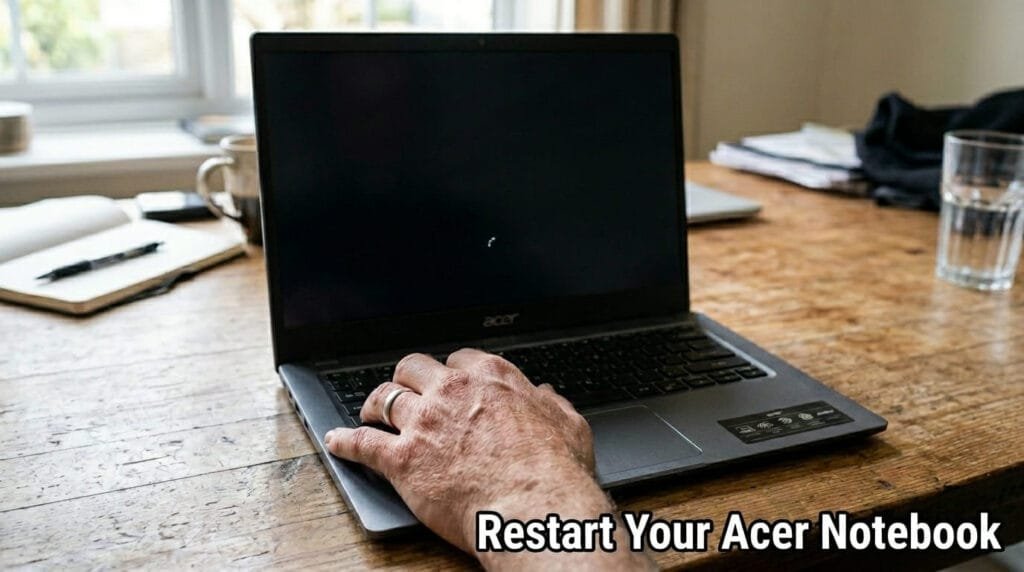 Man restarting Acer laptop 202608131145 2
