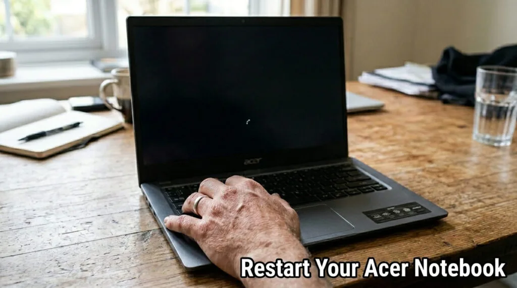Man_restarting_Acer_laptop